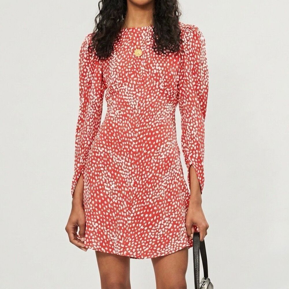 Maje Romie Red Animal Print Long Sleeve Mini Dress Cupro 36 Small Revolve Party